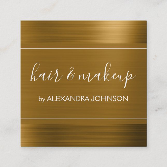 Gold Foil Modern Elegant Brushed Metal Square Business Card (Front)