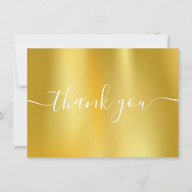 Gold Foil Modern Elegant Script Thank You Card (Front)