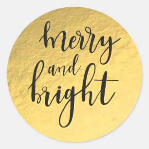 Gold Foil Modern Glam Glamour MERRY & BRIGHT Favor Classic Round Sticker