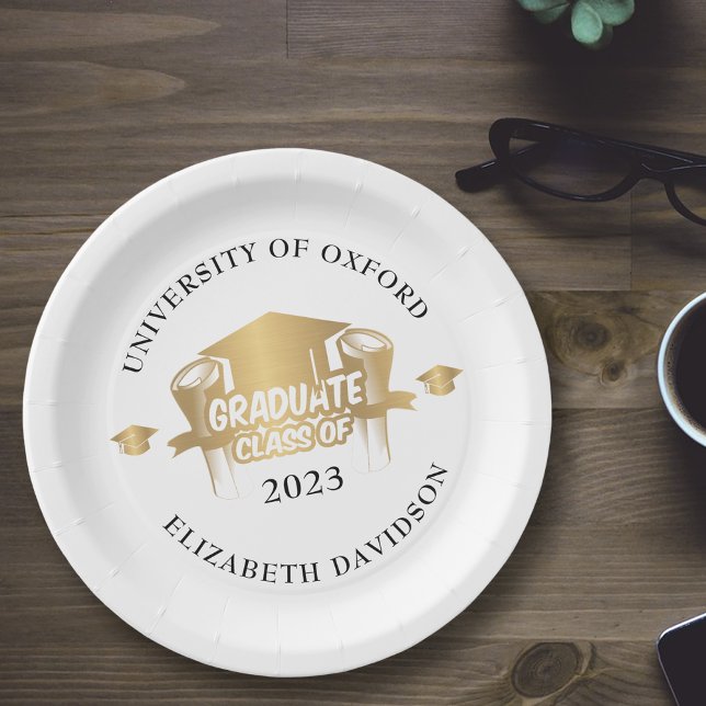 Gold foil modern graduation paper plates (Creator Uploaded)