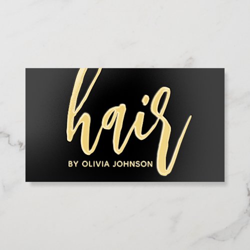 Gold Foil Modern Hair Stylist Business Card Black