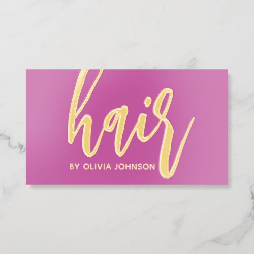 Gold Foil Modern Hair Stylist Business Card Pink