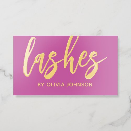 Gold Foil Modern Lashes Luxury Business Card Pink