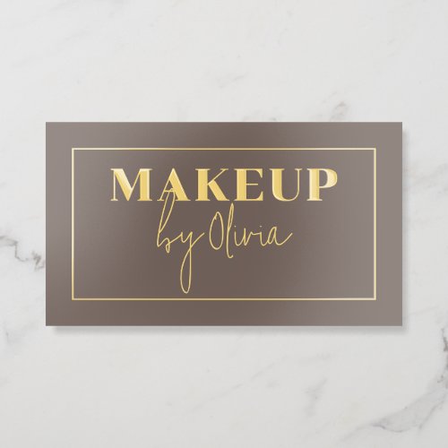 Gold Foil Modern Makeup Script Business Card Brown
