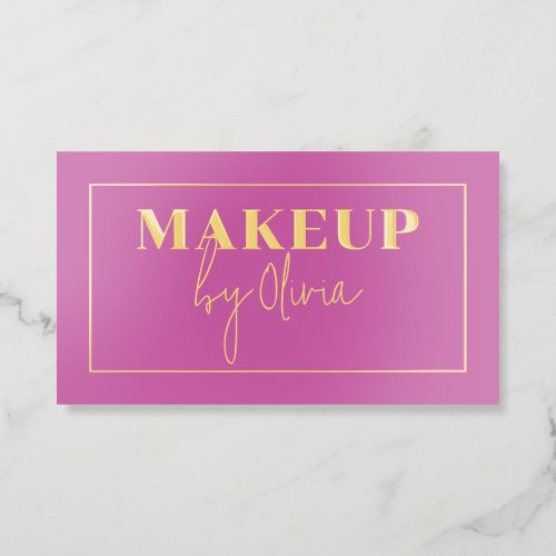Gold Foil Modern Makeup Script Business Card Pink