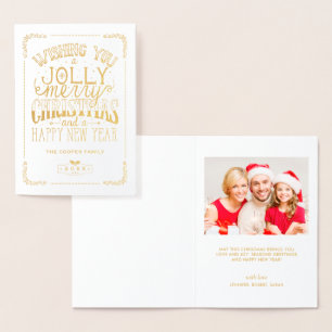 Gold Foil Modern Merry Christmas Happy New Year Foil Card