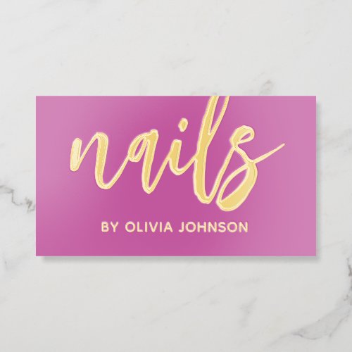 Gold Foil Modern Nails Luxury Business Card Pink