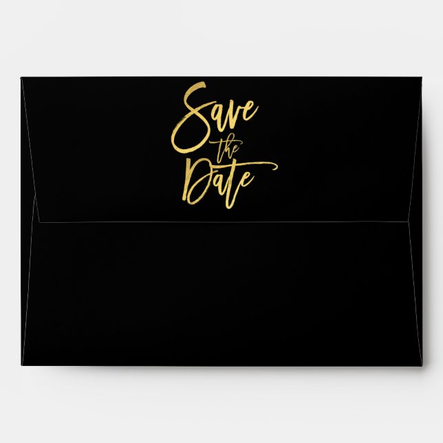 Gold Foil Modern Script Save the Date Envelope (Back (Top Flap))