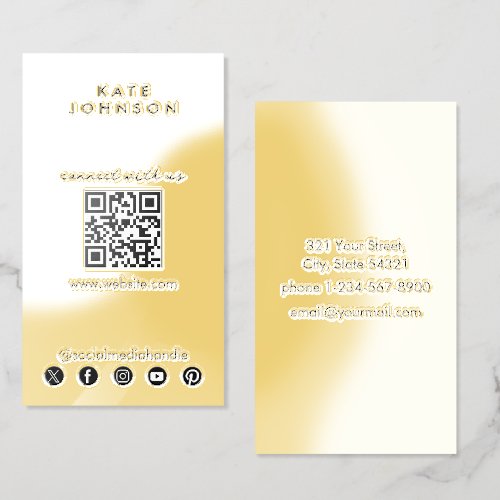 Gold Foil Modern Social Media Connect With Us Business Cards