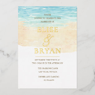Gold Foil Modern Watercolor Beach Wedding Foil Invitation