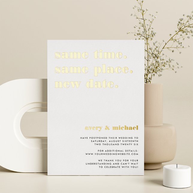 Gold Foil Modern Wedding Postponement Card (Creator Uploaded)