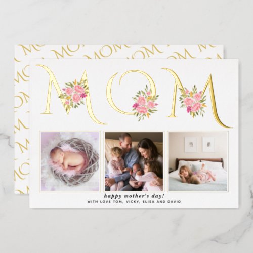 Gold foil  MOM typography photo Mothers Day  Foil Holiday Card