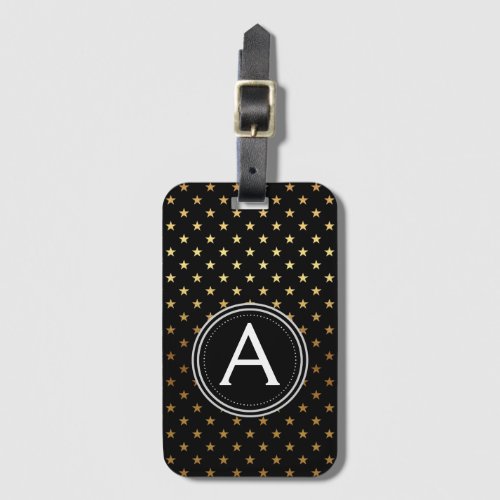 Gold Foil Monogram and Stars Luggage Bag Tag