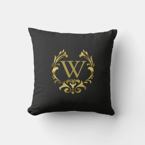 Gold Foil Monogram Emblem  Choose Your Color Throw Pillow