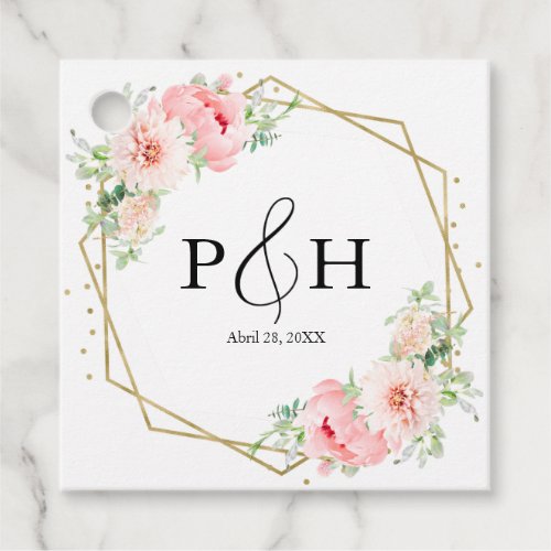 Gold Foil Monogram Geometric Blush Floral  Wedding Favor Tags
