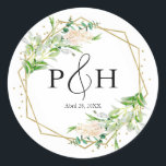 Gold Foil Monogram Geometric Greenery Wedding Classic Round Sticker<br><div class="desc">Gold Foil Monogram Geometric Greenery Wedding Square Sticker</div>