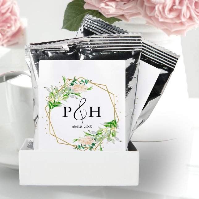 Gold Foil Monogram Geometric Greenery Wedding Coffee Drink Mix (Creator Uploaded)