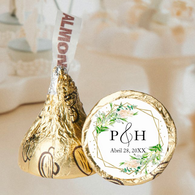 Gold Foil Monogram Geometric Greenery Wedding Hershey®'s Kisses® (Creator Uploaded)