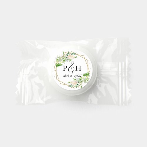 Gold Foil Monogram Geometric Greenery Wedding Life Saver Mints