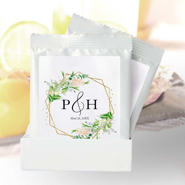 Gold Foil Monogram Geometric Greenery Wedding Margarita Drink Mix (Creator Uploaded)