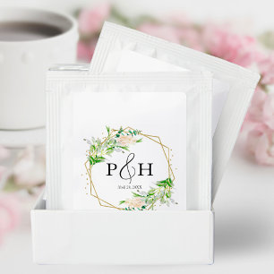 Gold Foil Monogram Geometric Greenery Wedding Tea Bag Drink Mix
