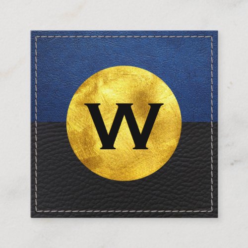 Gold Foil Monogram  Leather Color Block Square Business Card