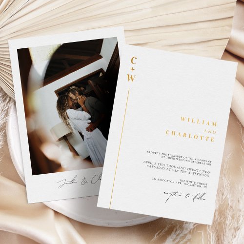 Gold Foil Monogram Minimalist Wedding Foil Invitation