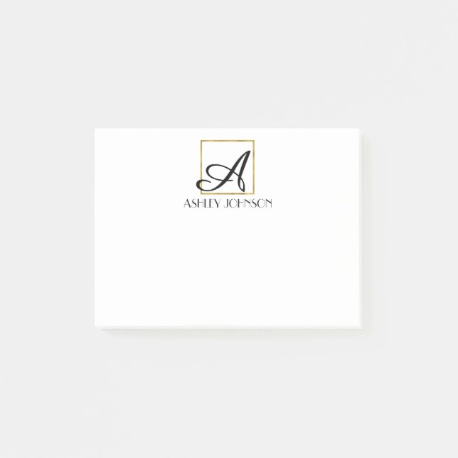 Gold Foil Monogram Modern Post It Notes (Front)