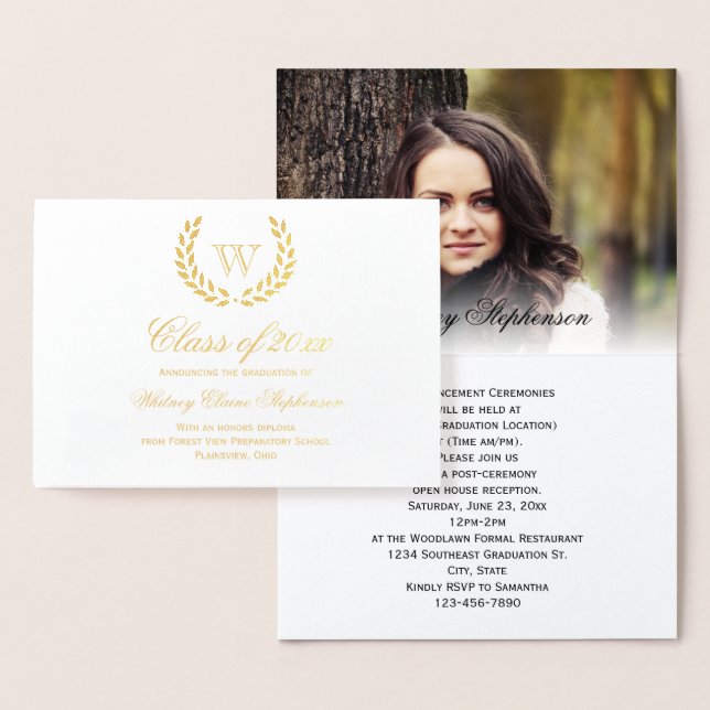 Gold Foil Monogram Photo College Graduation Foil C Foil Card (Display)