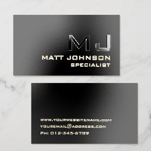 Gold Foil Monogram Professional Black Spot Gloss Business Cards