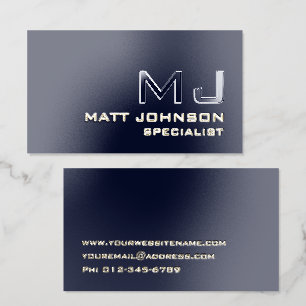 Gold Foil Monogram Professional Navy Spot Gloss Business Cards