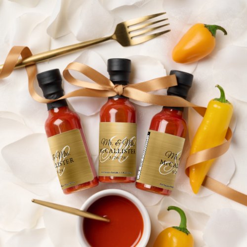 Gold Foil Monogram Wedding Hot Sauces