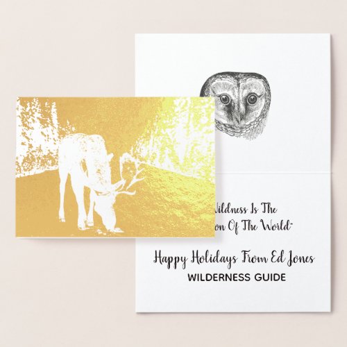 Gold Foil Moose On Snowy Road Winter Christmas Foil Card
