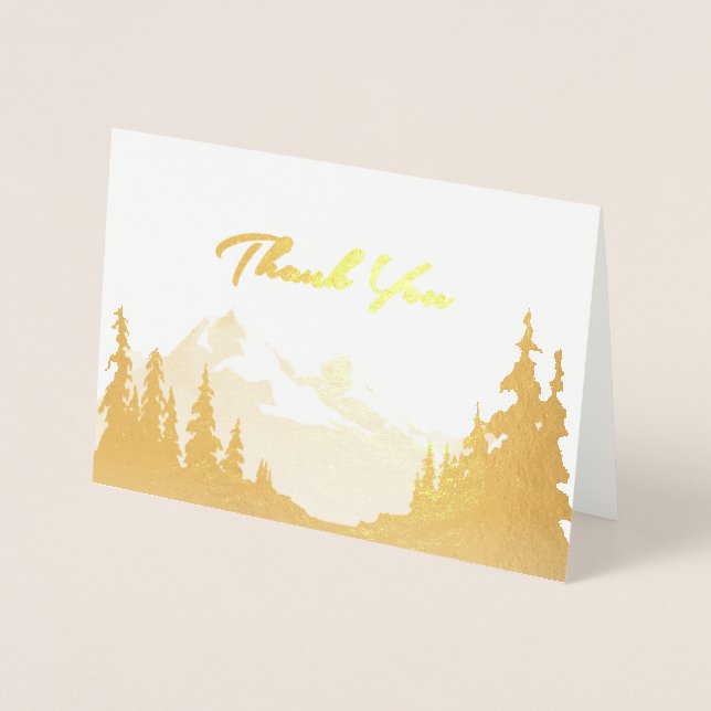 Gold Foil Mountain Wedding All-Purpose Thank You Card (Front)