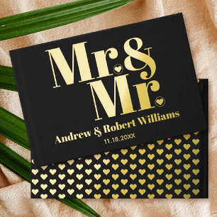 Gold foil Mr. and Mr. typography black gay wedding Foil Guest Book