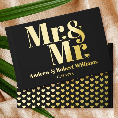 Gold foil Mr and Mr typography black gay wedding Foil Guest Book