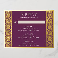 Gold Foil Multi Event Floral Wedding RSVP Card