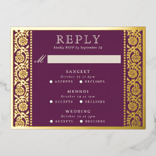 Gold Foil Multi Event Floral Wedding RSVP Card