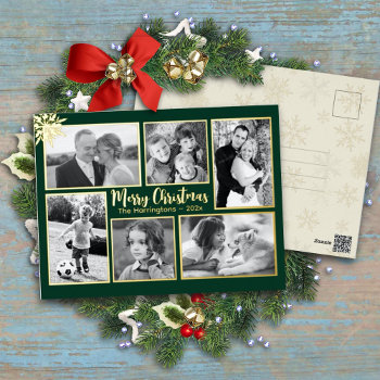 Gold Foil Multi-photo Christmas Postcard by holiday_store at Zazzle