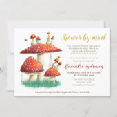 Gold foil mushroom & bees baby shower by mail invitation (Front)