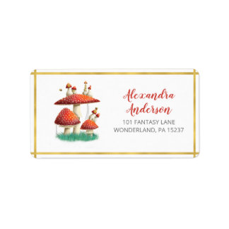 Gold foil mushrooms & bees, baby shower address label