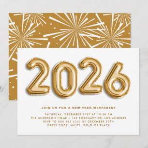Gold Foil Mylar Balloons New Year's Eve Party Invitation