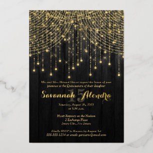 Gold Foil Name - Black, Gold Quinceañera Invite