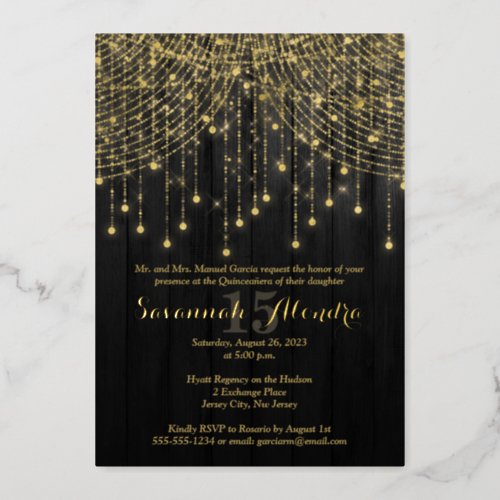 Gold Foil Name _ Black Gold Quinceaera Invite