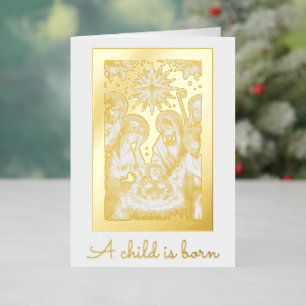 Gold Foil Nativity Personalize Signature Christmas Foil Holiday Card