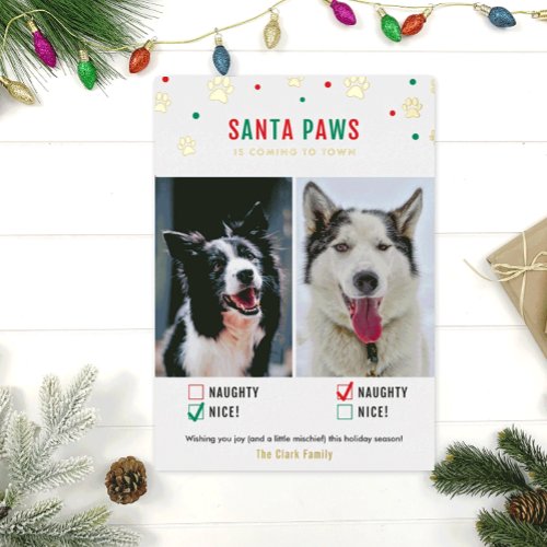 Gold Foil Naughty or Nice Two Dog Photo Card