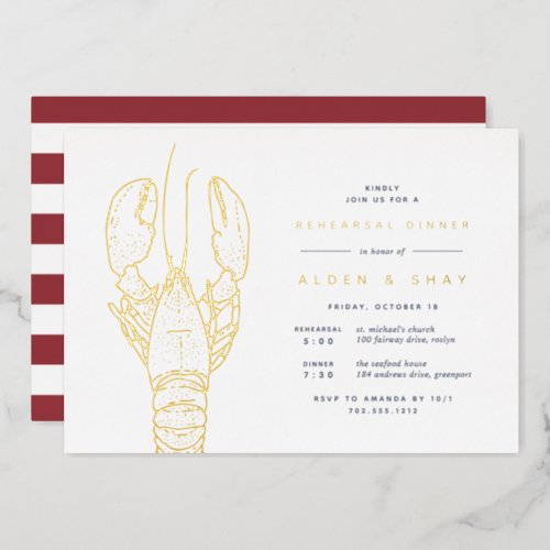 Gold Foil Nautical Lobster Rehearsal Dinner Foil Invitation