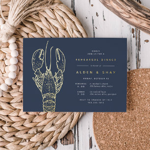 Gold Foil Nautical Lobster Rehearsal Dinner Invitation