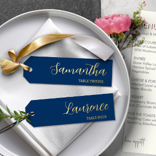 Gold Foil Navy Blue 8 Wedding Place Name Tags Foil Holiday Card