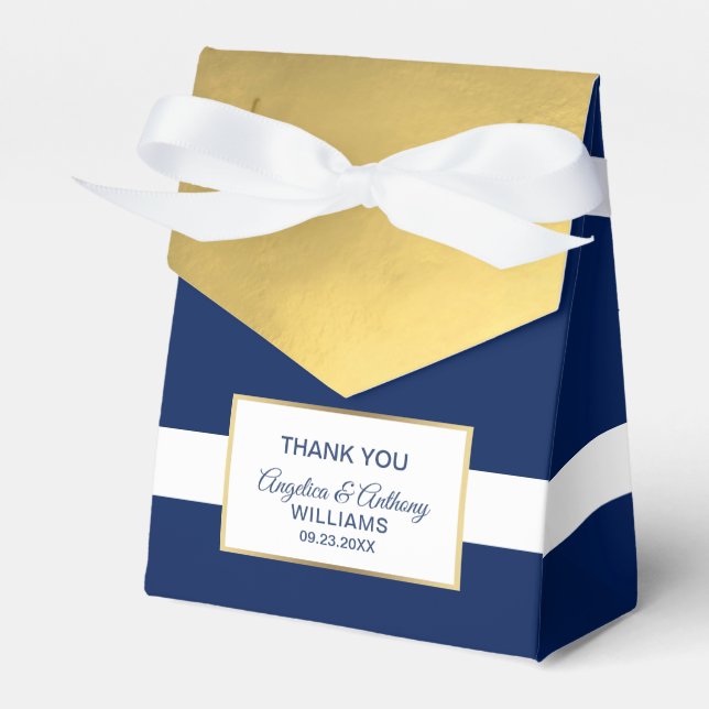 Gold Foil Navy Blue Party Favor Shower Wedding Boxes (Front Side)